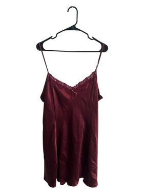 Sophia By Delicates XL Burgundy Satin Nightgown Lace Trim Romanticcore Ethereal